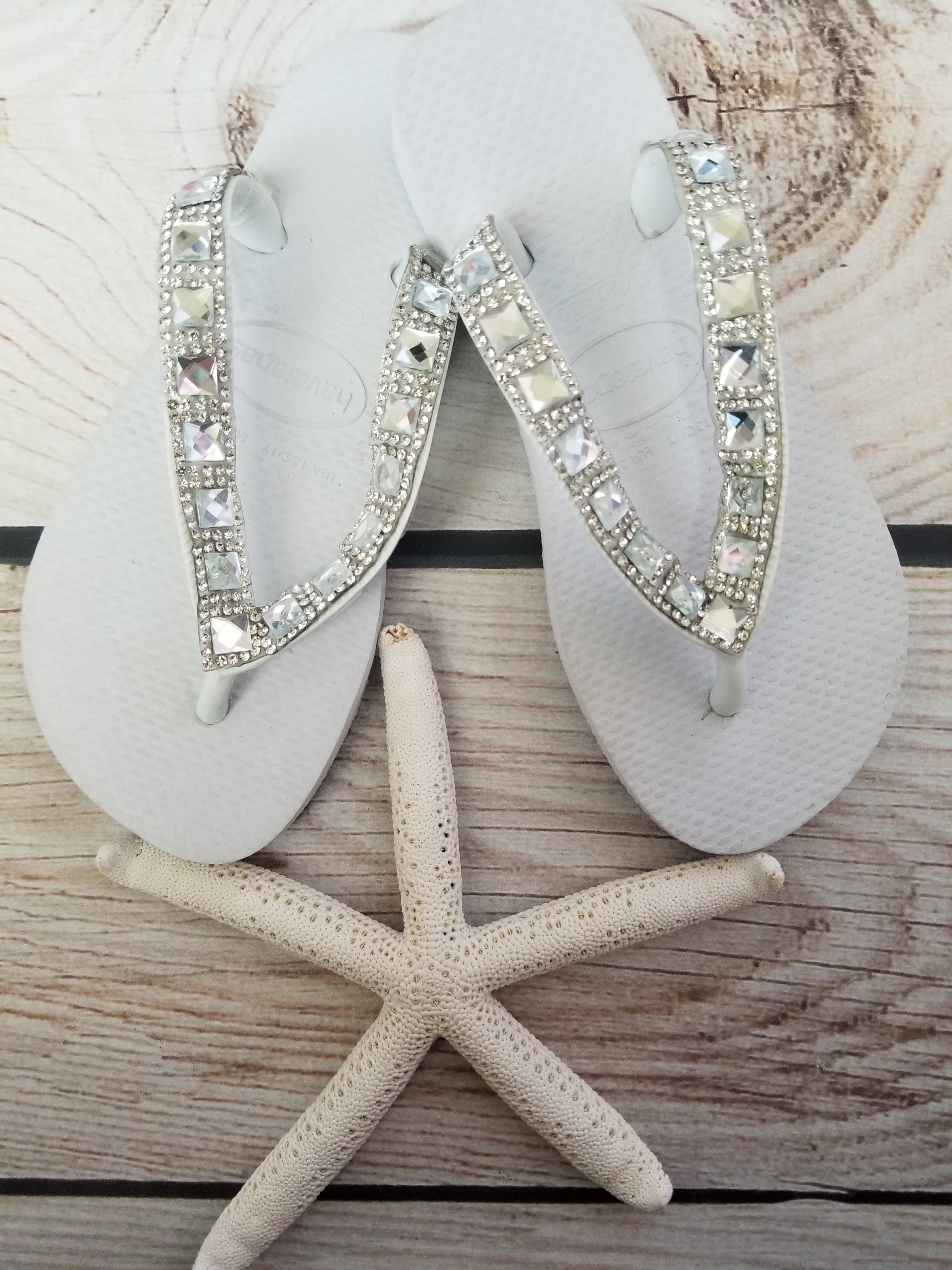 Beach Wedding Flip Flops with Starfish Crystal Rhinestones