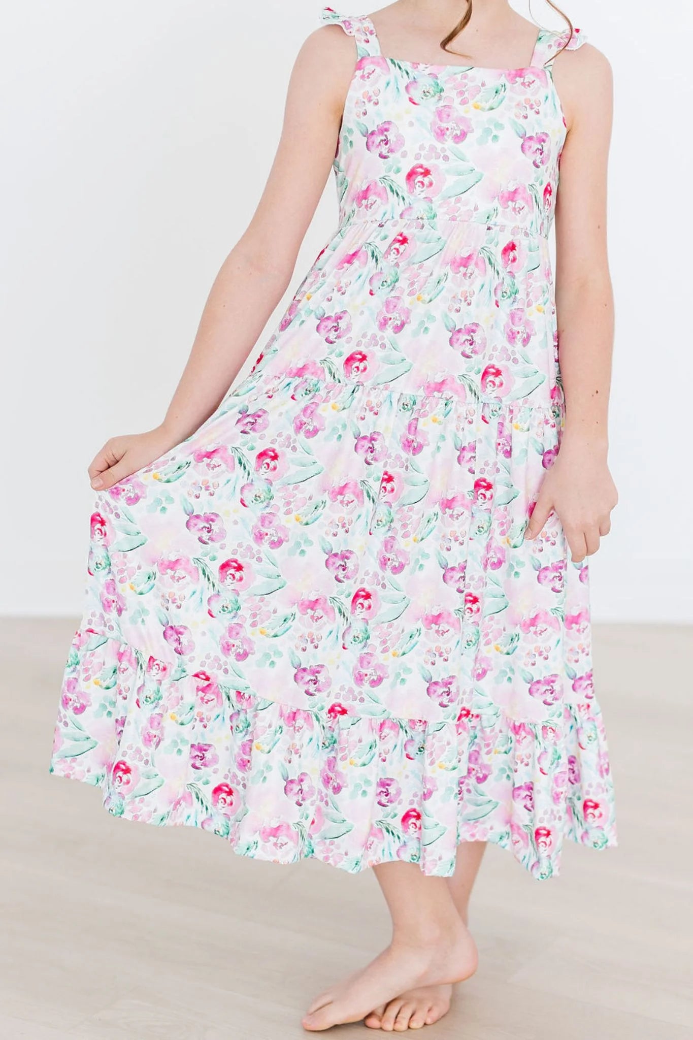 Mila & Rose Watercolor Floral Ruffle Maxi Dress