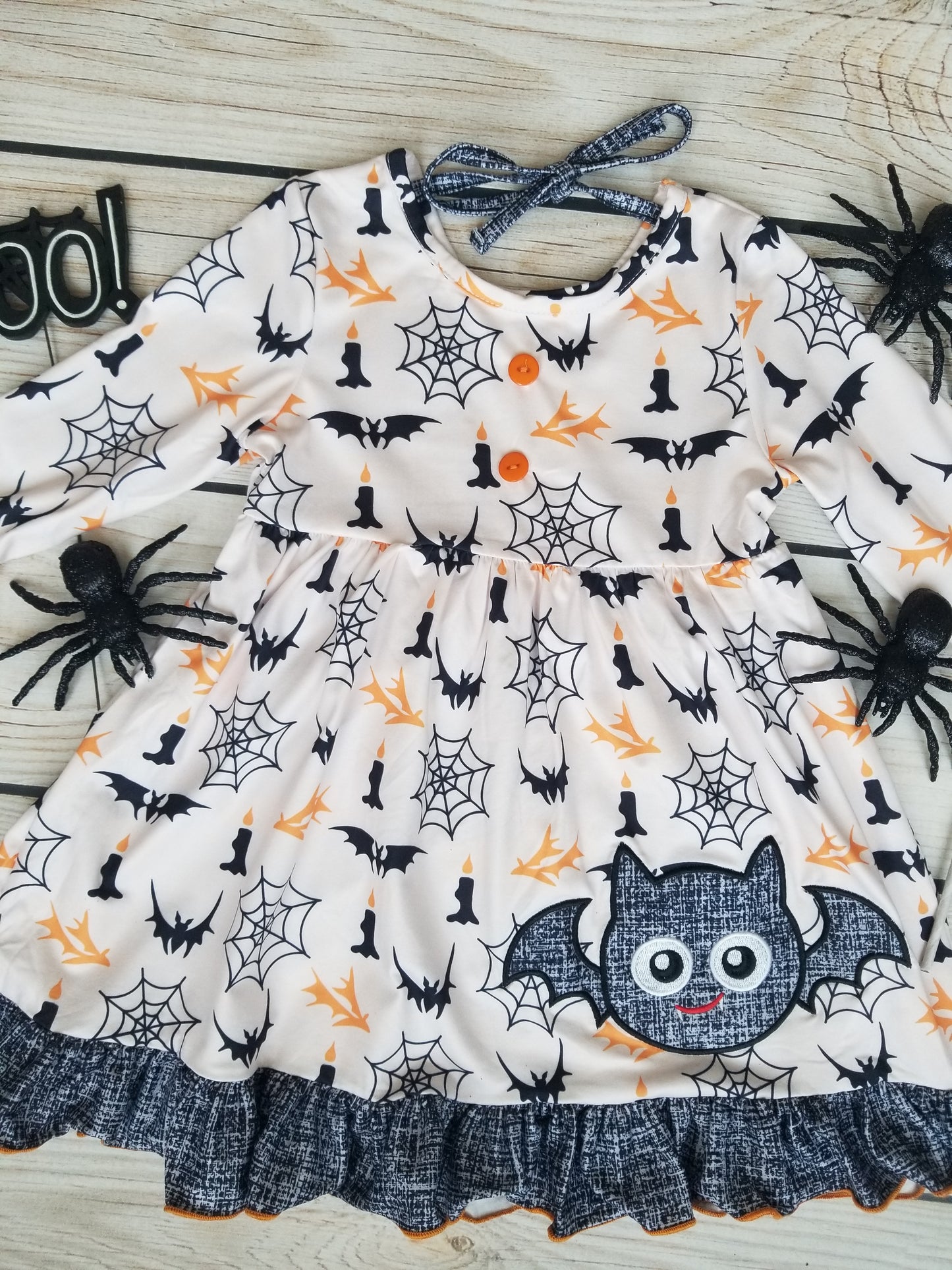 Girls Halloween Bat Applique Ruffle Twirl Dress