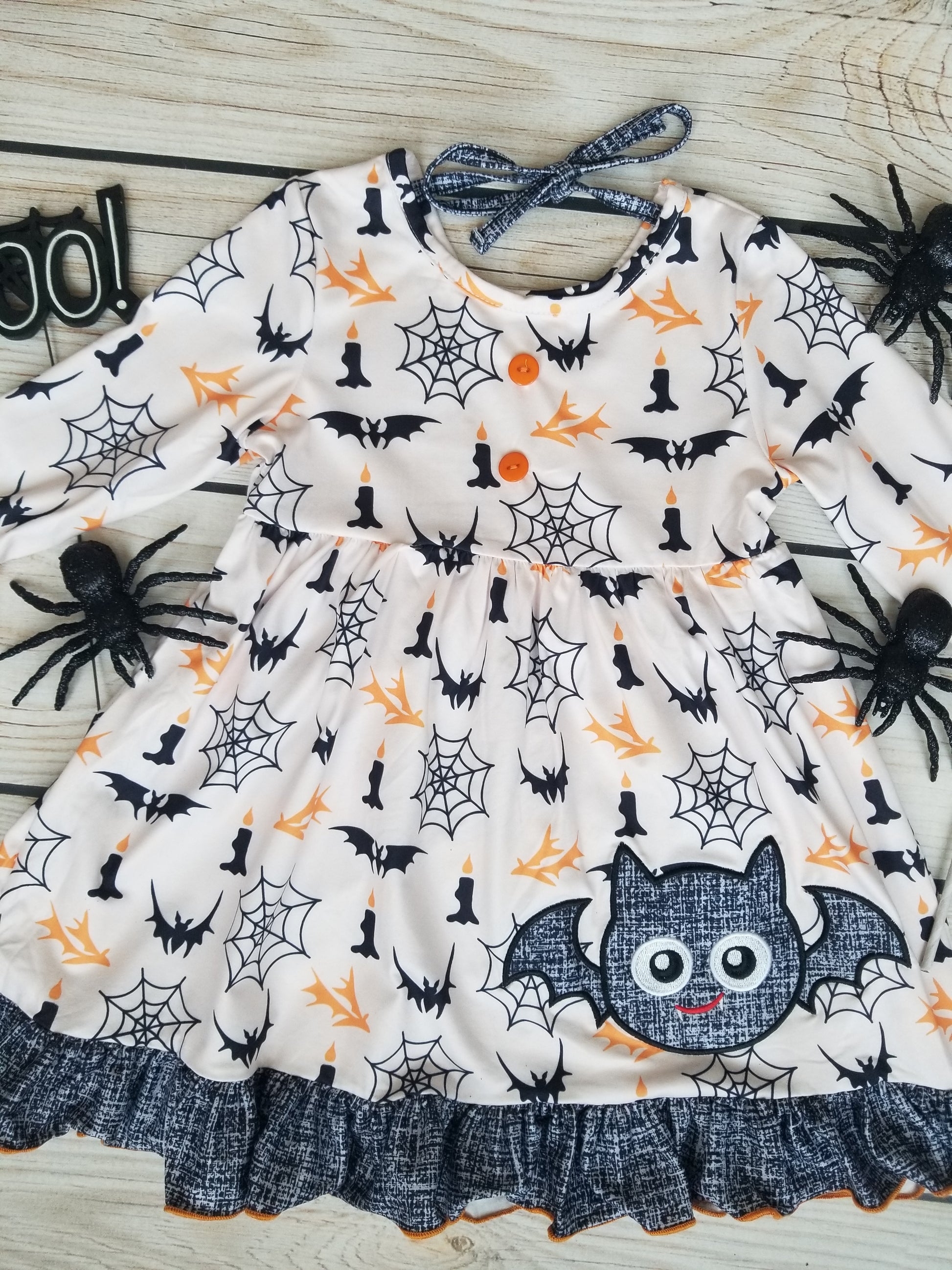 Girls Halloween Bat Applique Ruffle Twirl Dress