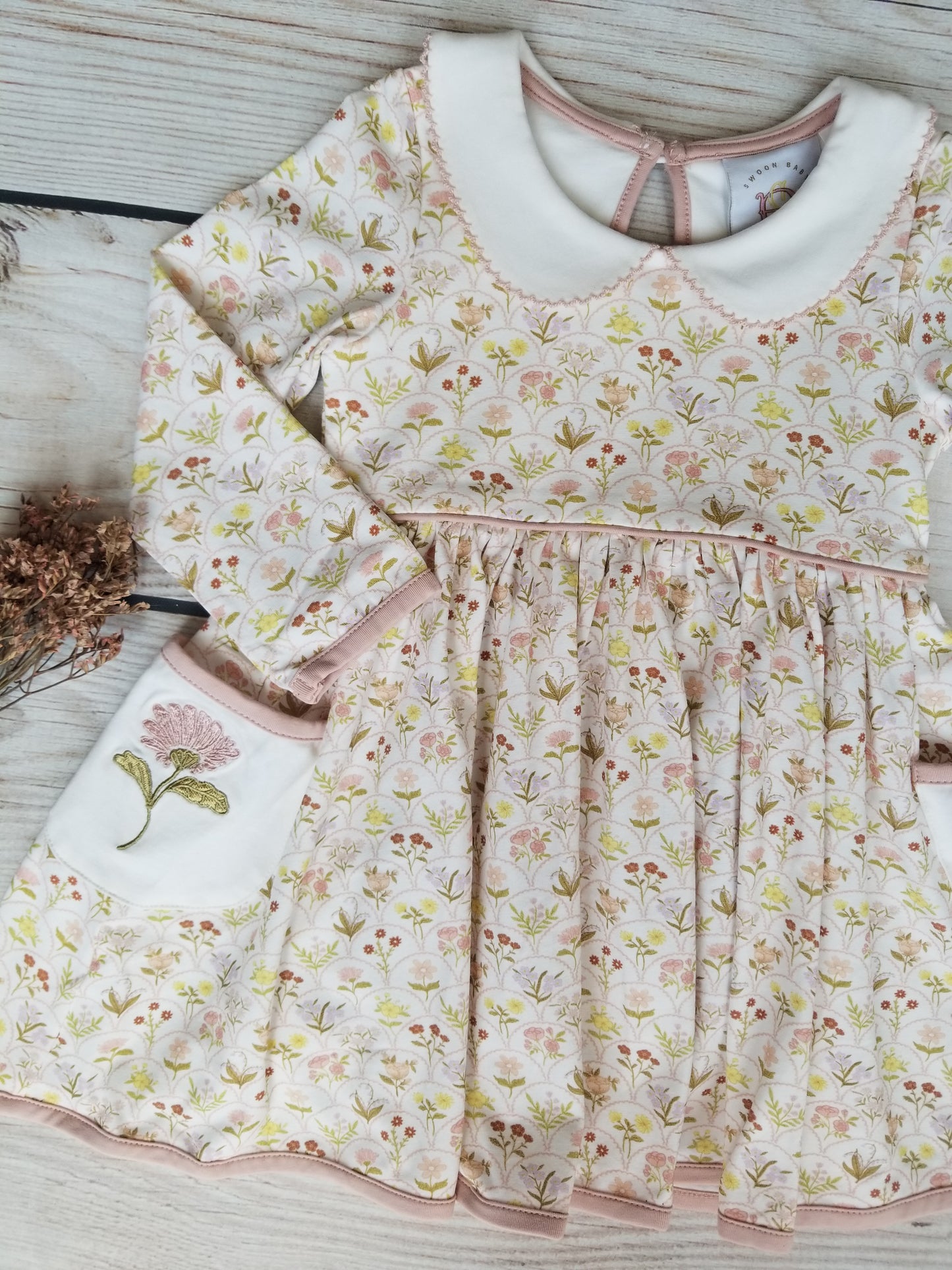 Swoon Baby Autumn Wildflower Embroidery Pocket Dress Style 23-26