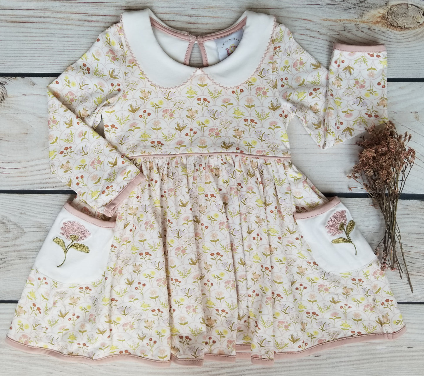 Swoon Baby Autumn Wildflower Embroidery Pocket Dress Style 23-26