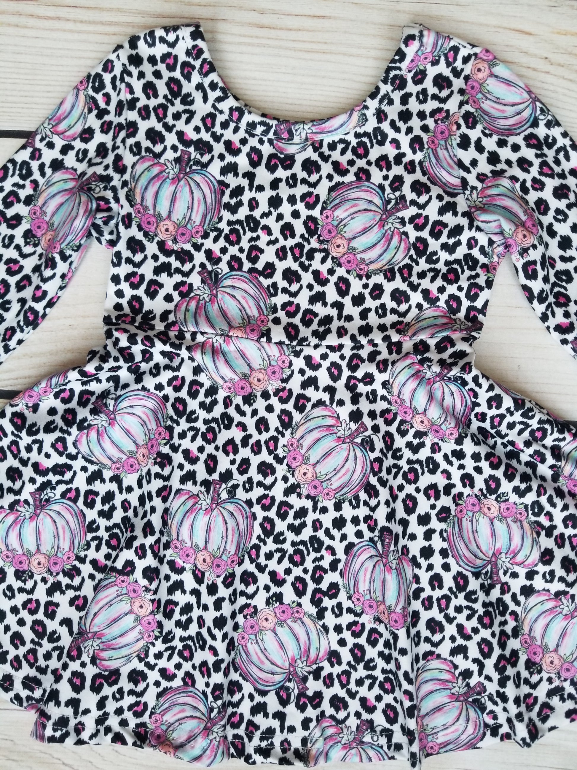 Girls Leopard Pumpkin Twirl Dress