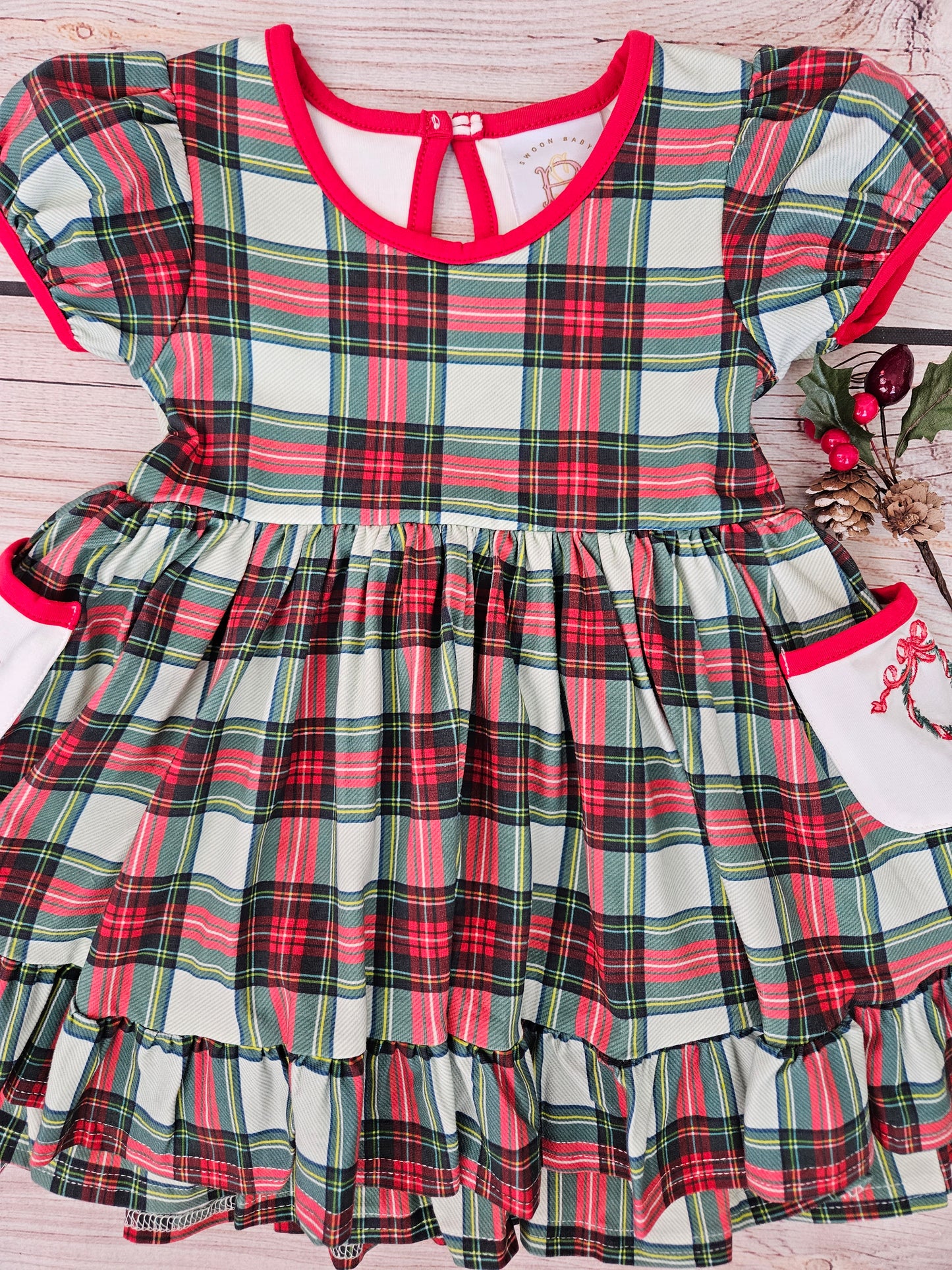 Swoon Baby Perfectly Plaid Embroidery Pocket Dress Style 23-91