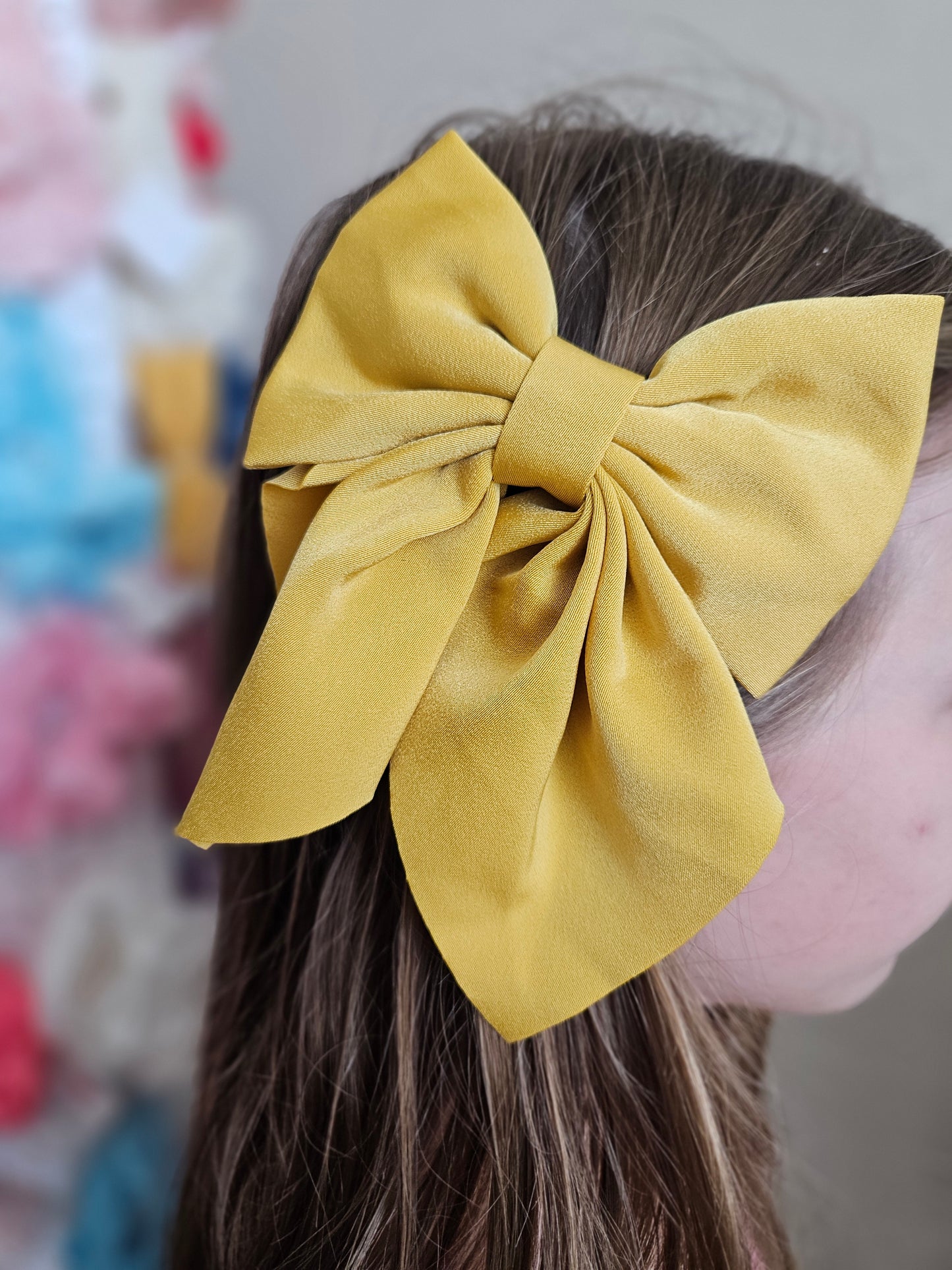 Satin Mustard Bow with Tails