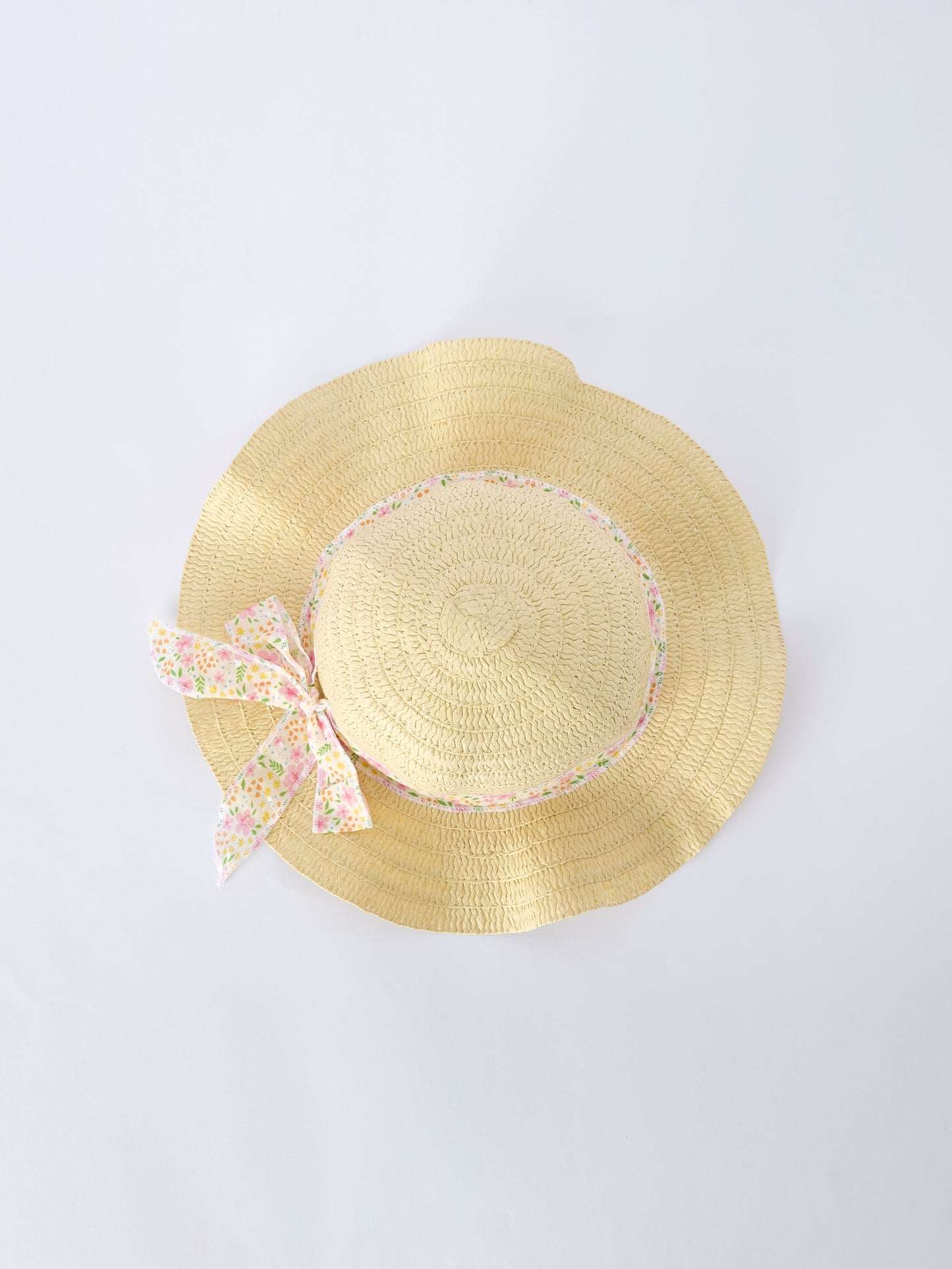 Rylee Faith Designs Spring Floral Girls Ruffle Dress With Bow Straw Hat Set