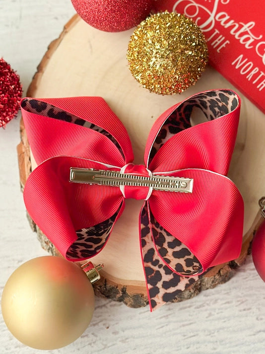 Double Layer Santa Animal Print Hair Bow