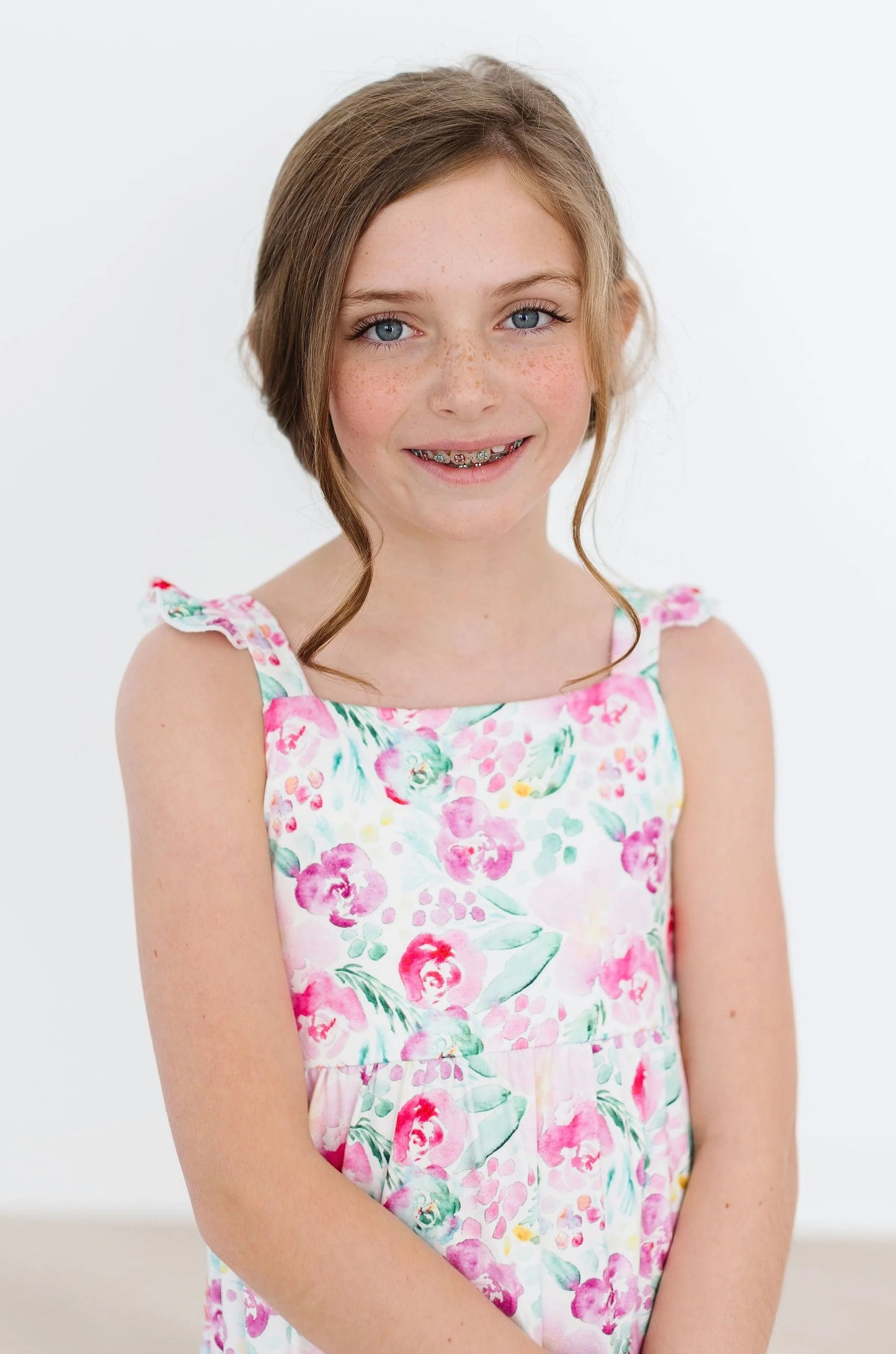 Mila & Rose Watercolor Floral Ruffle Maxi Dress