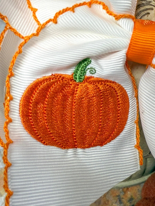 Orange Pumpkin Embroidered Moonstitch Hair Bow