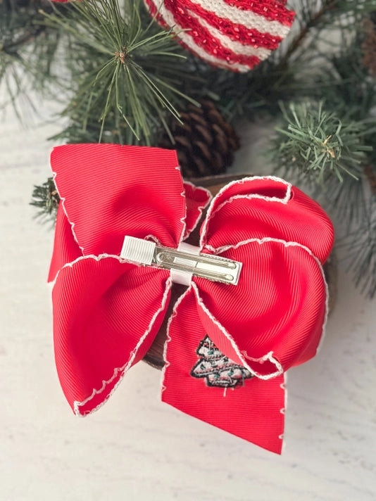 Christmas Tree Cake Embroidered Moonstitch Hair Bow