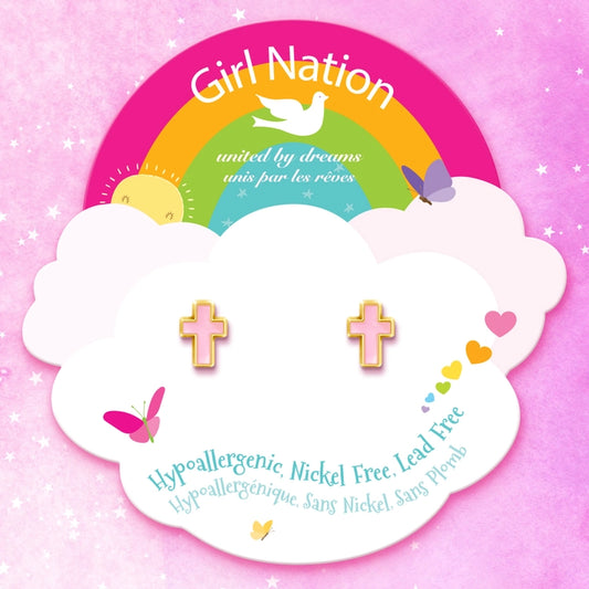 Girl Nation Cutie Stud Earrings - Pink Cross