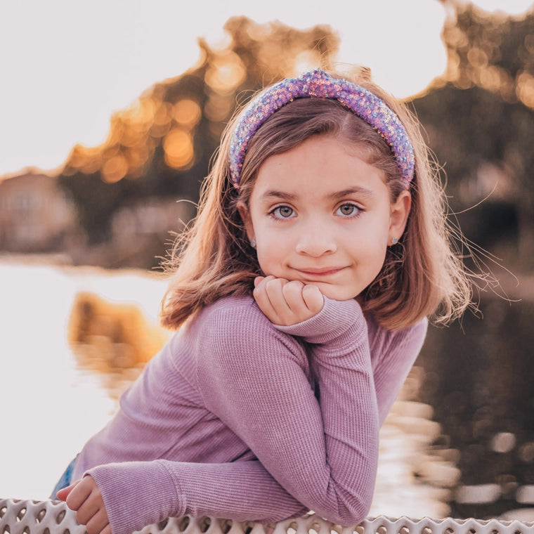 Frog Sac Sparkly Sequin Knot Headband - Purple