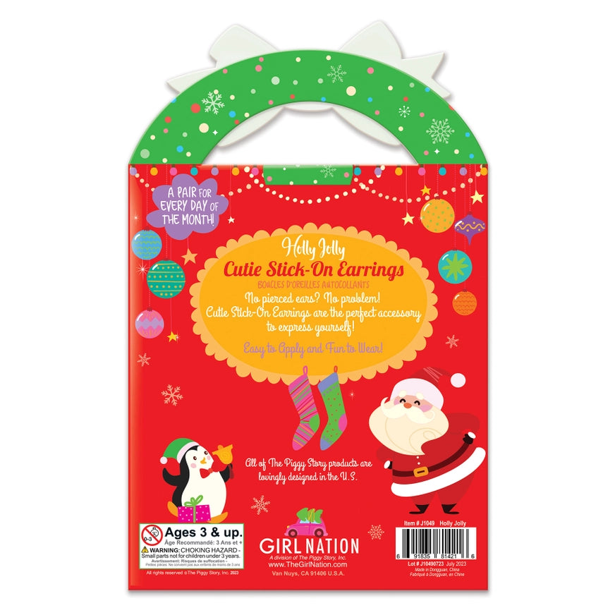 Girl Nation Cutie Stick-On Earrings - Holly Jolly