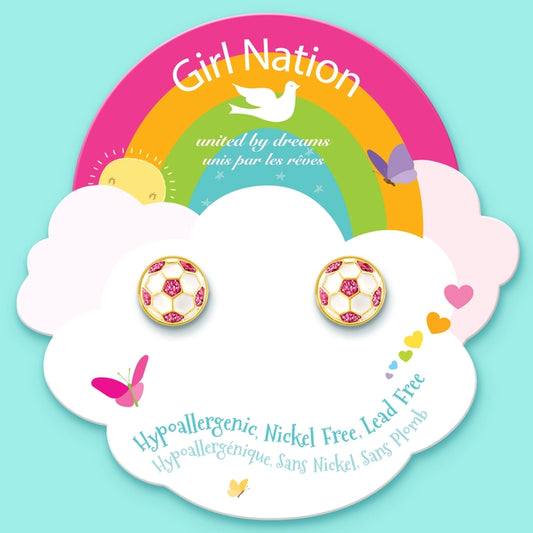 Girl Nation Cutie Stud Earrings - Glitter Soccer Ball