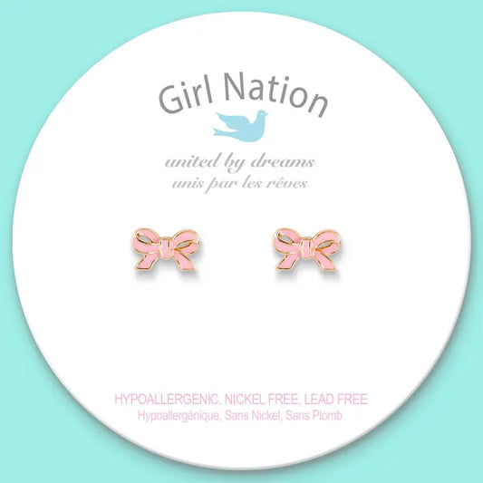 Girl Nation Cutie Stud Earrings - Pretty Pink Bow