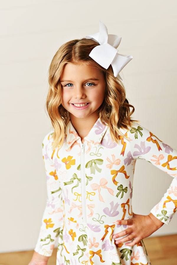 Swoon Active Long Sleeve Bow Collar Tennis Dress Style AF2539