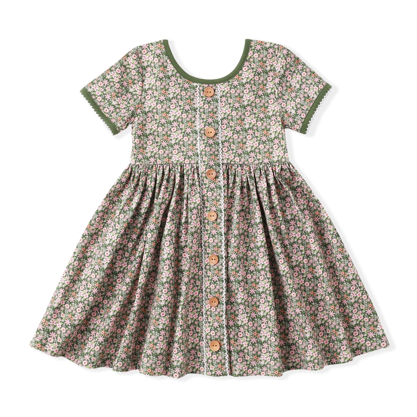Swoon Kids Vintage Olive Floral Dress Style FW2510