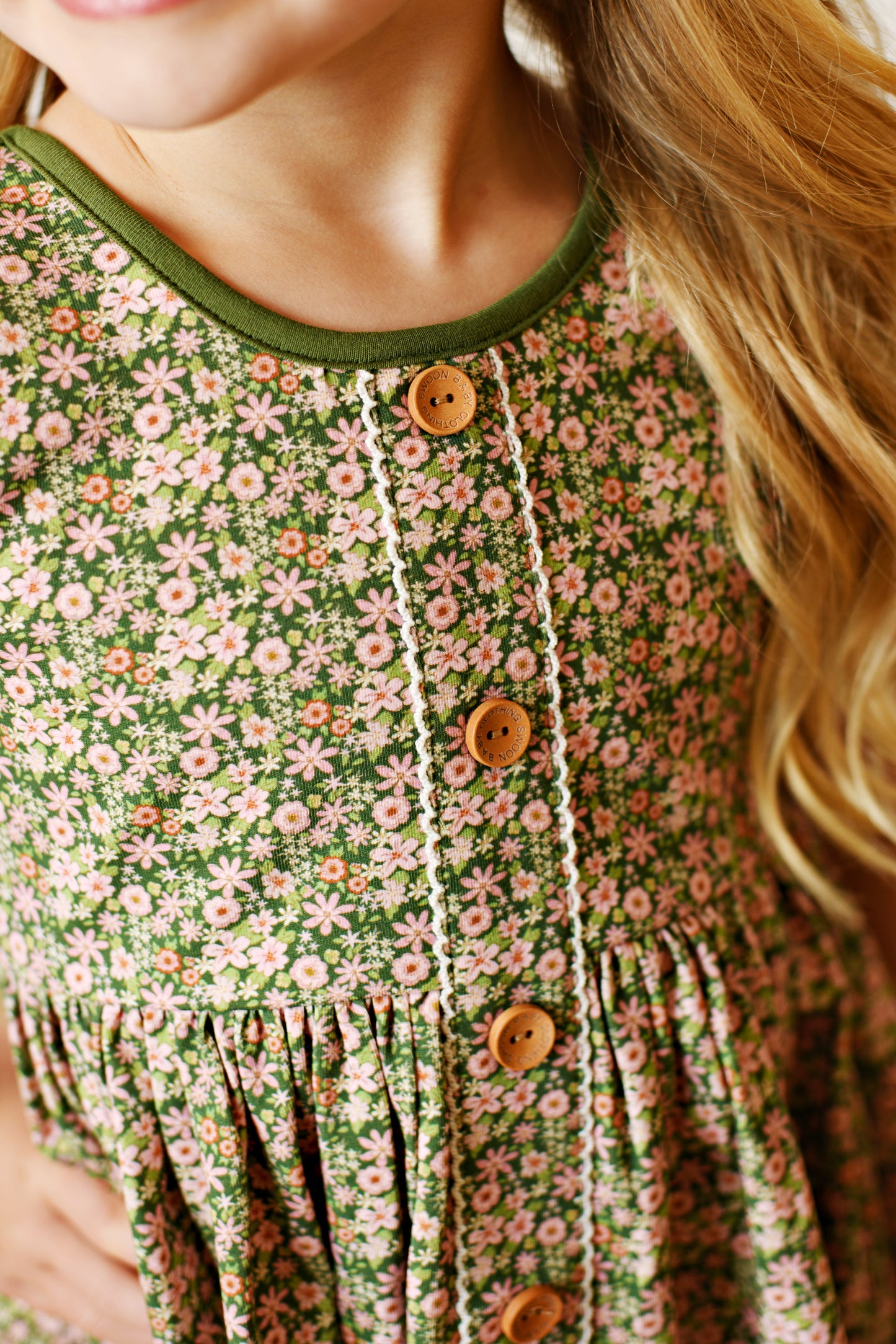 Swoon Kids Vintage Olive Floral Dress Style FW2510