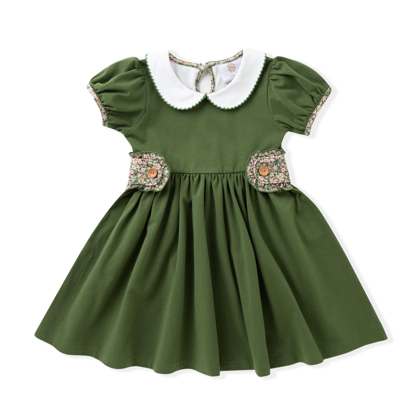Swoon Kids Vintage Olive Floral Proper Gwen Dress