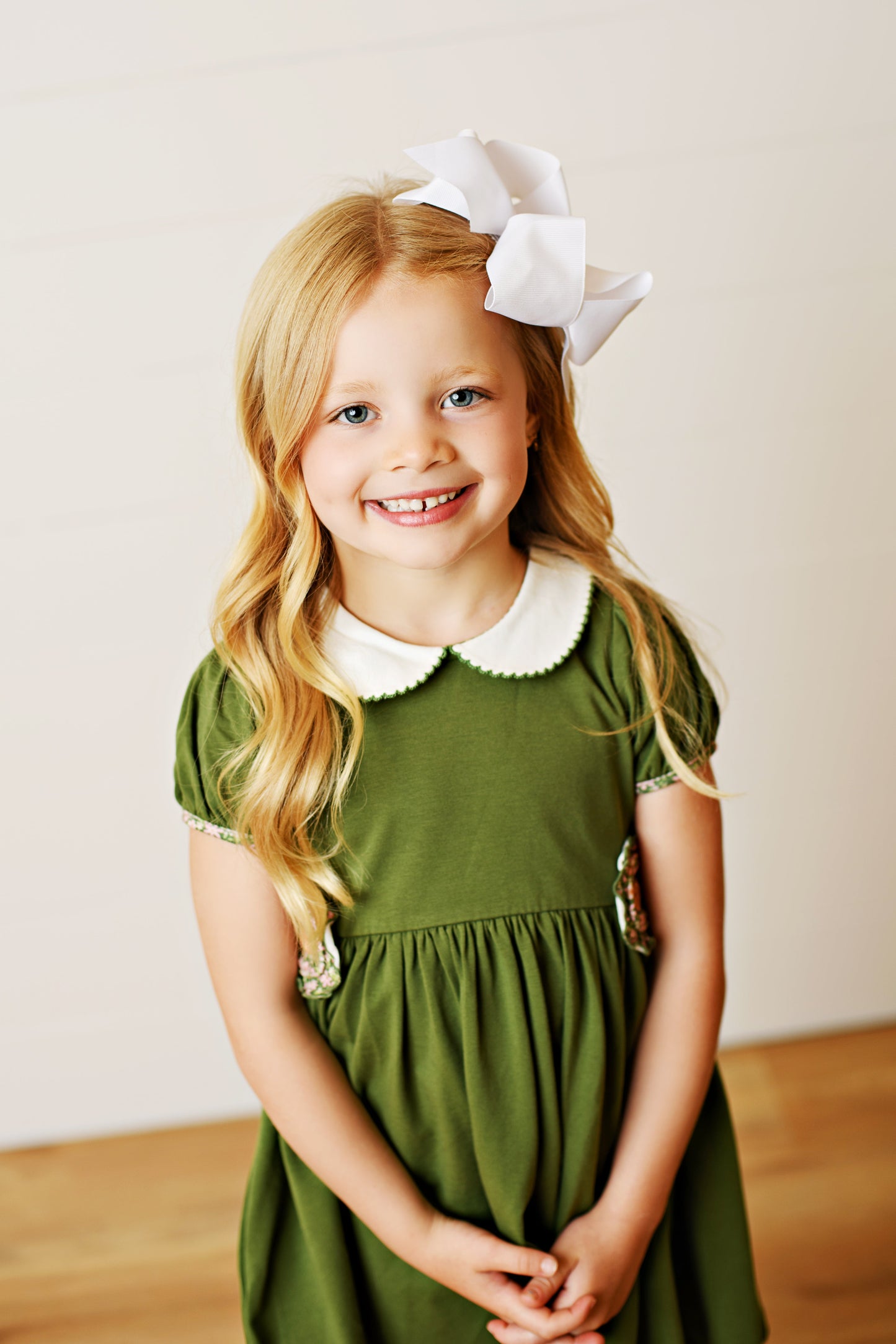 Swoon Kids Vintage Olive Floral Proper Gwen Dress