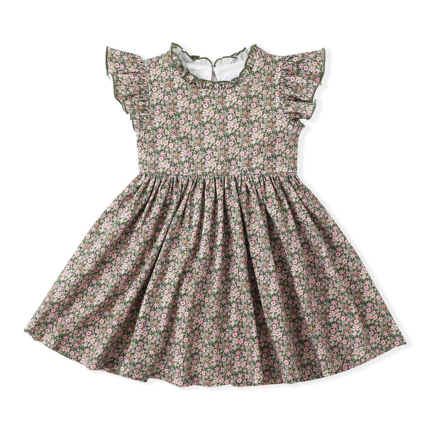 Swoon Kids Vintage Olive Floral Flutter Dress Style FW2512