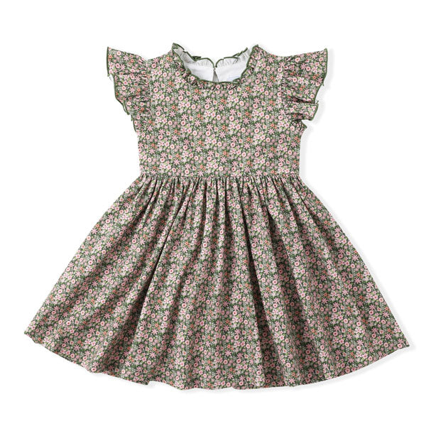 Swoon Kids Vintage Olive Floral Flutter Dress Style FW2512