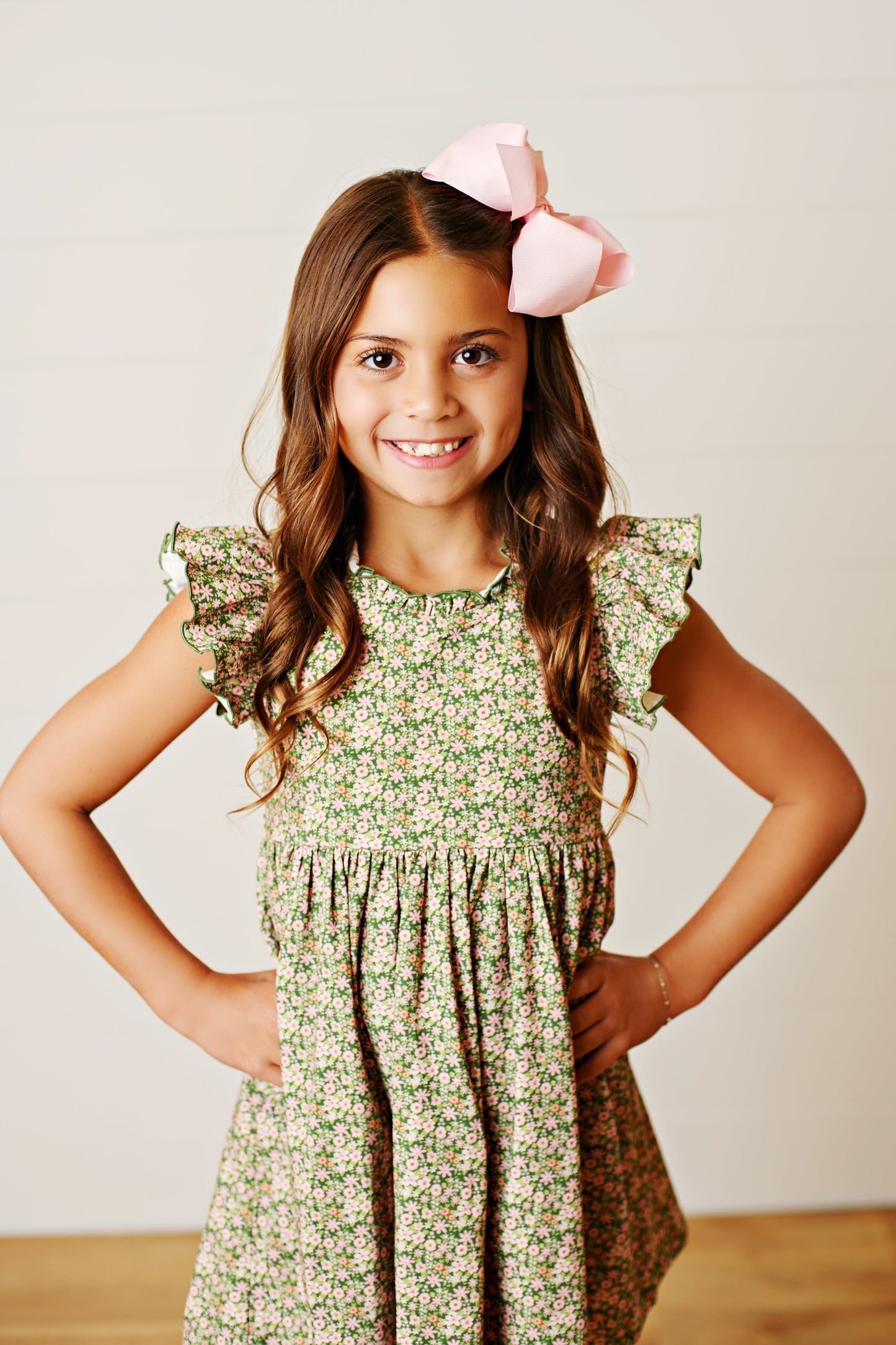 Swoon Kids Vintage Olive Floral Flutter Dress Style FW2512