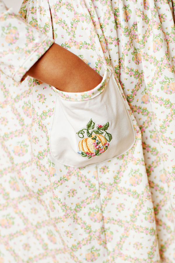 Swoon Kids Harvest Moon Pumpkin Pocket Embroidery Dress Style FW2535