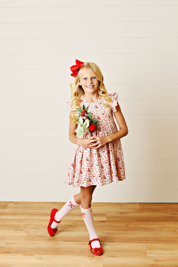 Swoon Kids Crimson Petal Poinsettia Flutter Dress Style FW2544