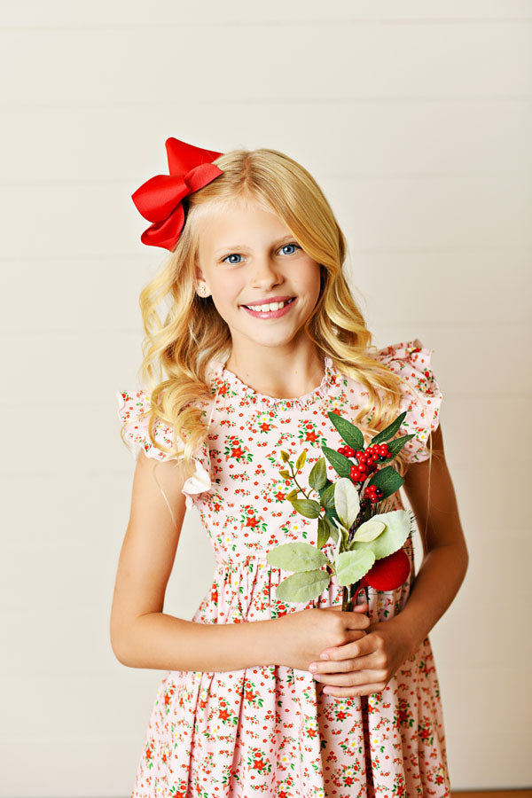 Swoon Kids Crimson Petal Poinsettia Flutter Dress Style FW2544