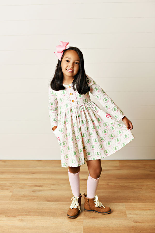 Swoon Kids Pink Christmas Bliss Pocket Dress Style FW2551