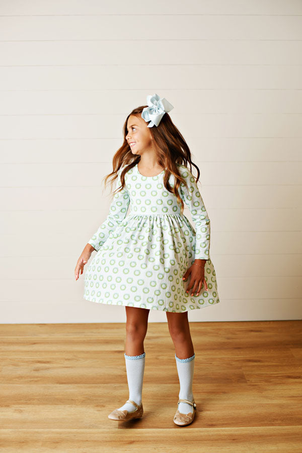 Swoon Kids Merry Wreath Embroidered Pocket Dress Style FW2560