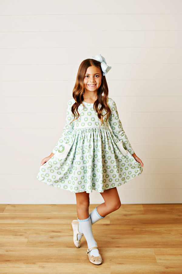 Swoon Kids Merry Wreath Embroidered Pocket Dress Style FW2560