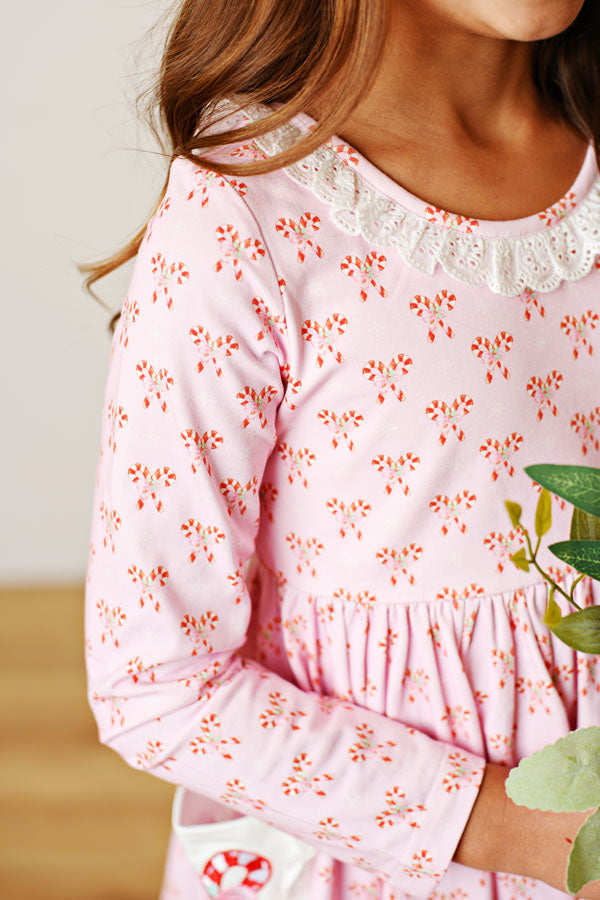 Swoon Kids Candy Cane Lane Embroidery Pocket Dress Style FW2571