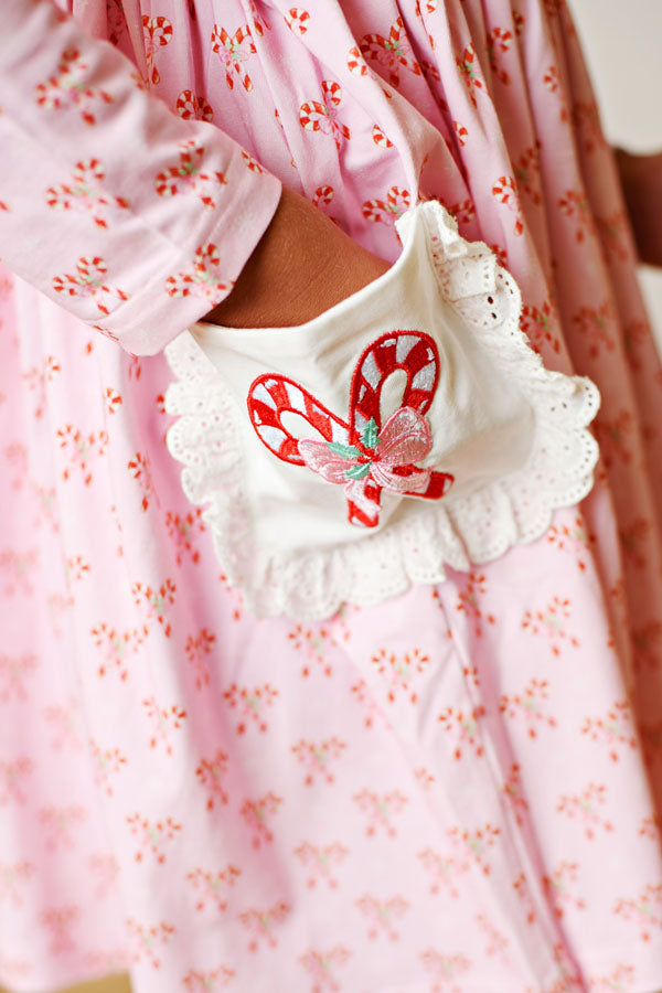 Swoon Kids Candy Cane Lane Embroidery Pocket Dress Style FW2571