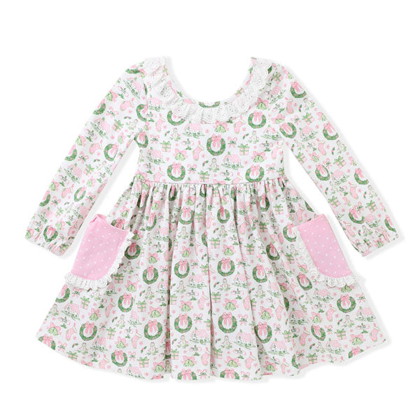 Swoon Kids Christmas Magic Eyelet Trim Pocket Dress Style FW2575