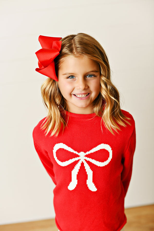 Swoon Kids White Bow Sweater Style FW2596