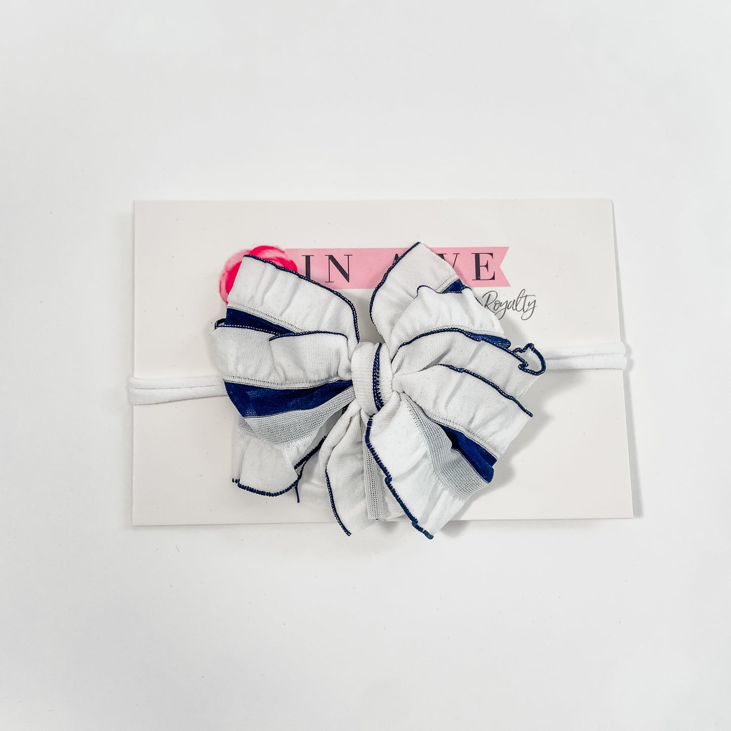 In Awe Couture Mini Navy & White Ruffled Headband