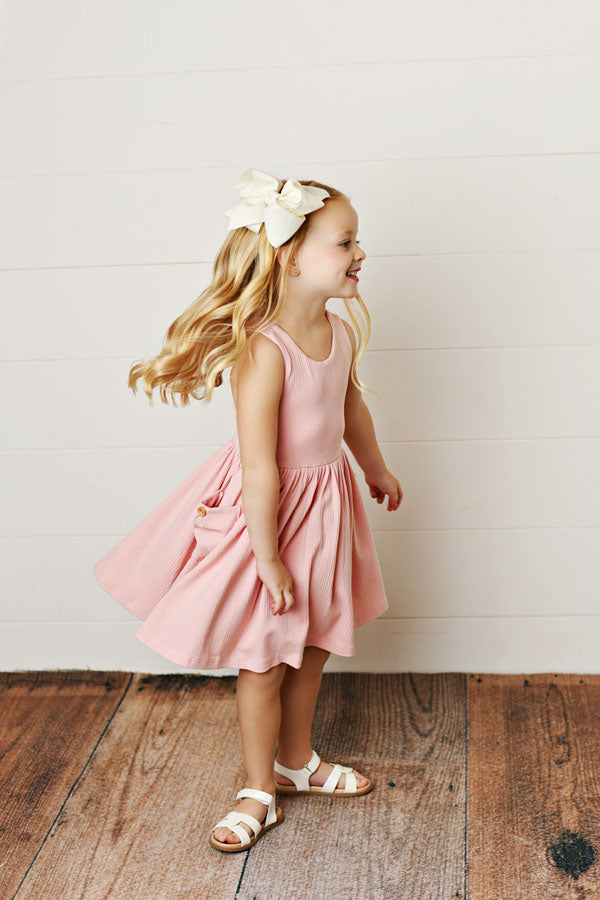 Swoon Baby Pink Ribbed Pocket Dress