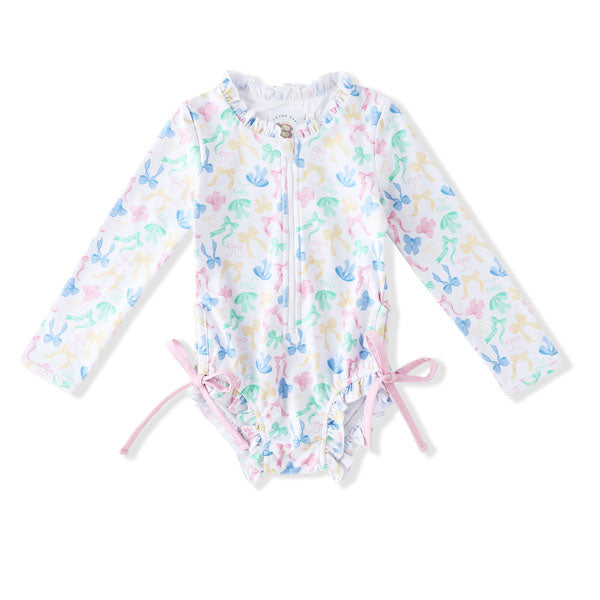 Swoon Baby Bow-tiful UPF 50 Rashguard One Piece Swimsuit