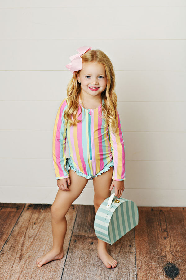 Swoon Baby Rainbow Stripes UPF 50 1 PC Rashguard Swimsuit