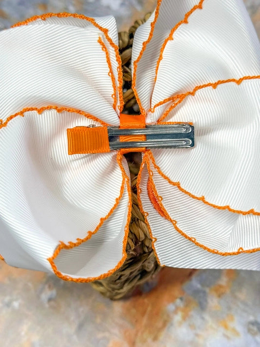 Orange Pumpkin Embroidered Moonstitch Hair Bow