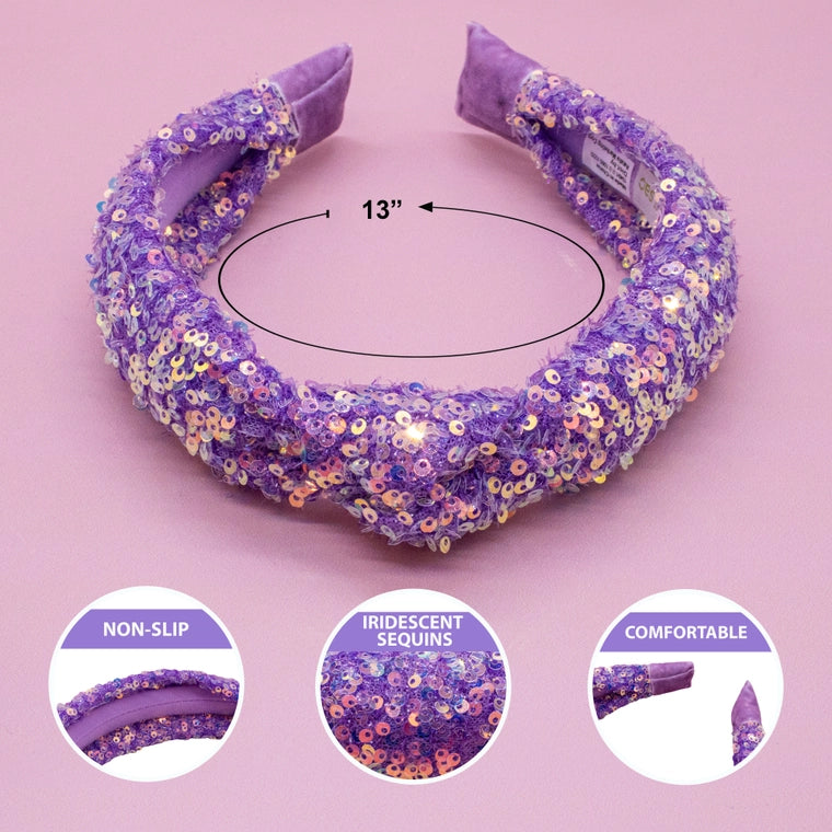 Frog Sac Sparkly Sequin Knot Headband - Purple