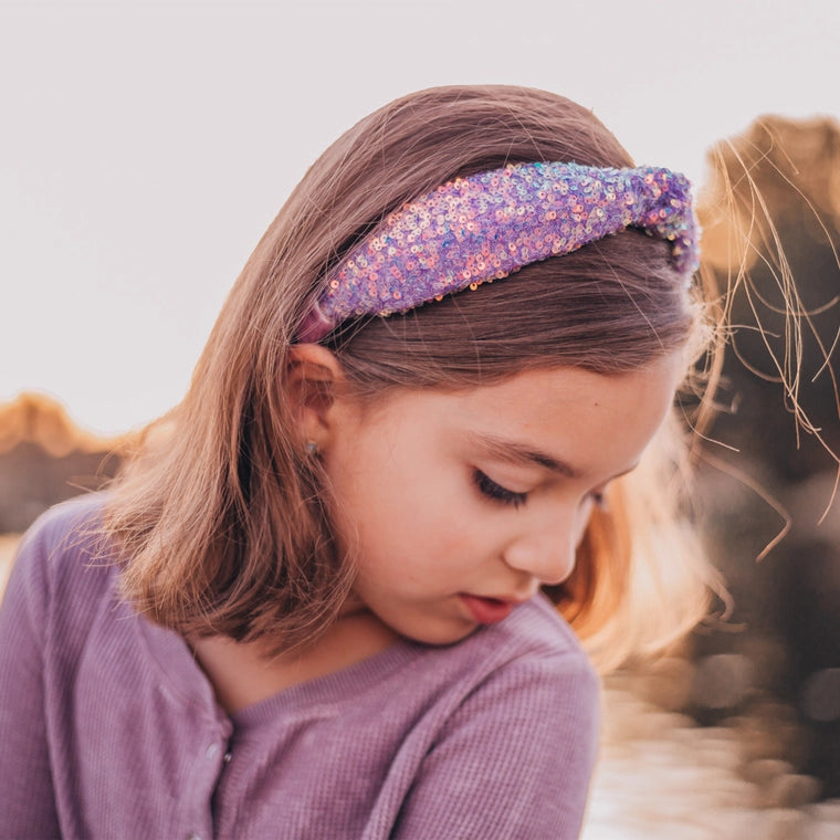 Frog Sac Sparkly Sequin Knot Headband - Purple