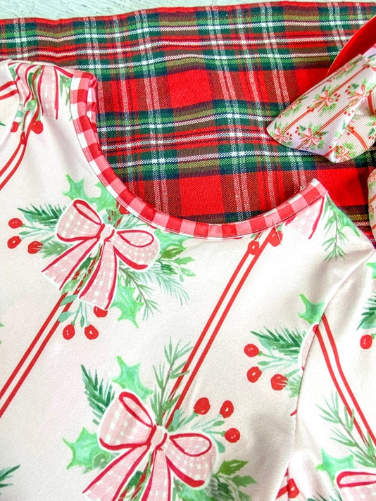 Holly Bows & Stripes Twirl Dress