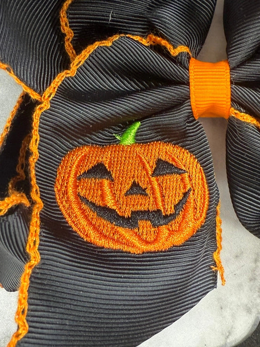 Jack-O-Latern Embroidered Moonstitch Hair Bow
