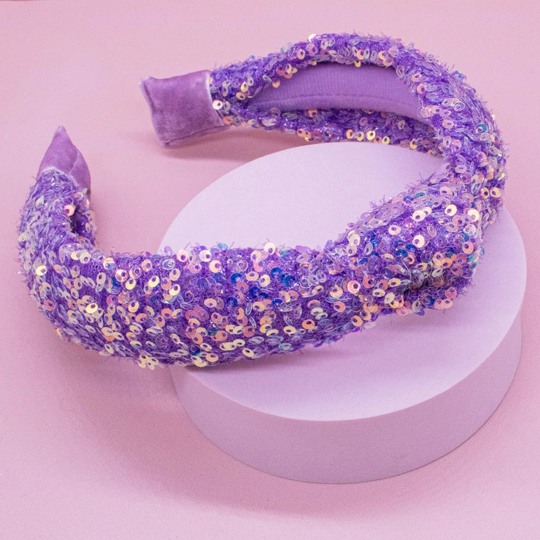 Frog Sac Sparkly Sequin Knot Headband - Purple