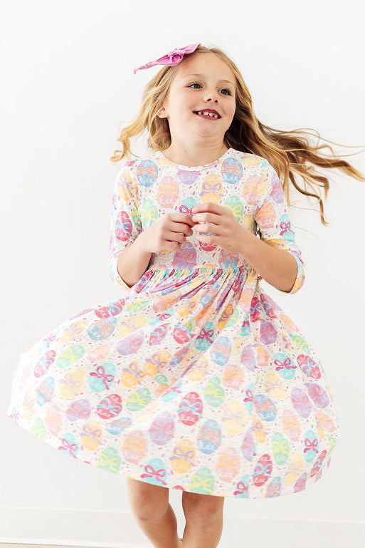 Mila & Rose Egg-stra Cute 3/4 Sleeve Pocket Twirl Dress