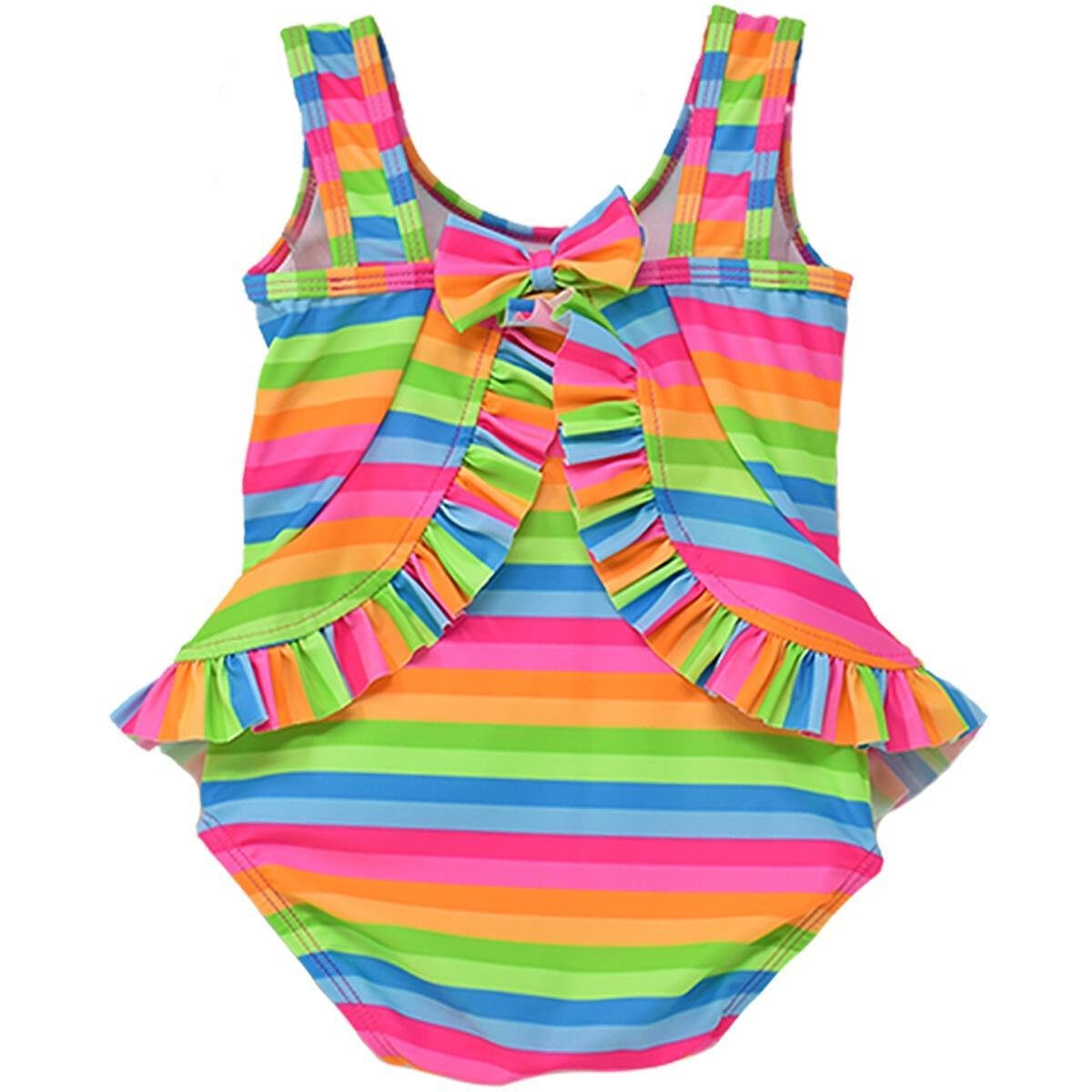 Flap Happy Neon Stripe UPF 50+ Stella Infant Ruffle Swimsuit