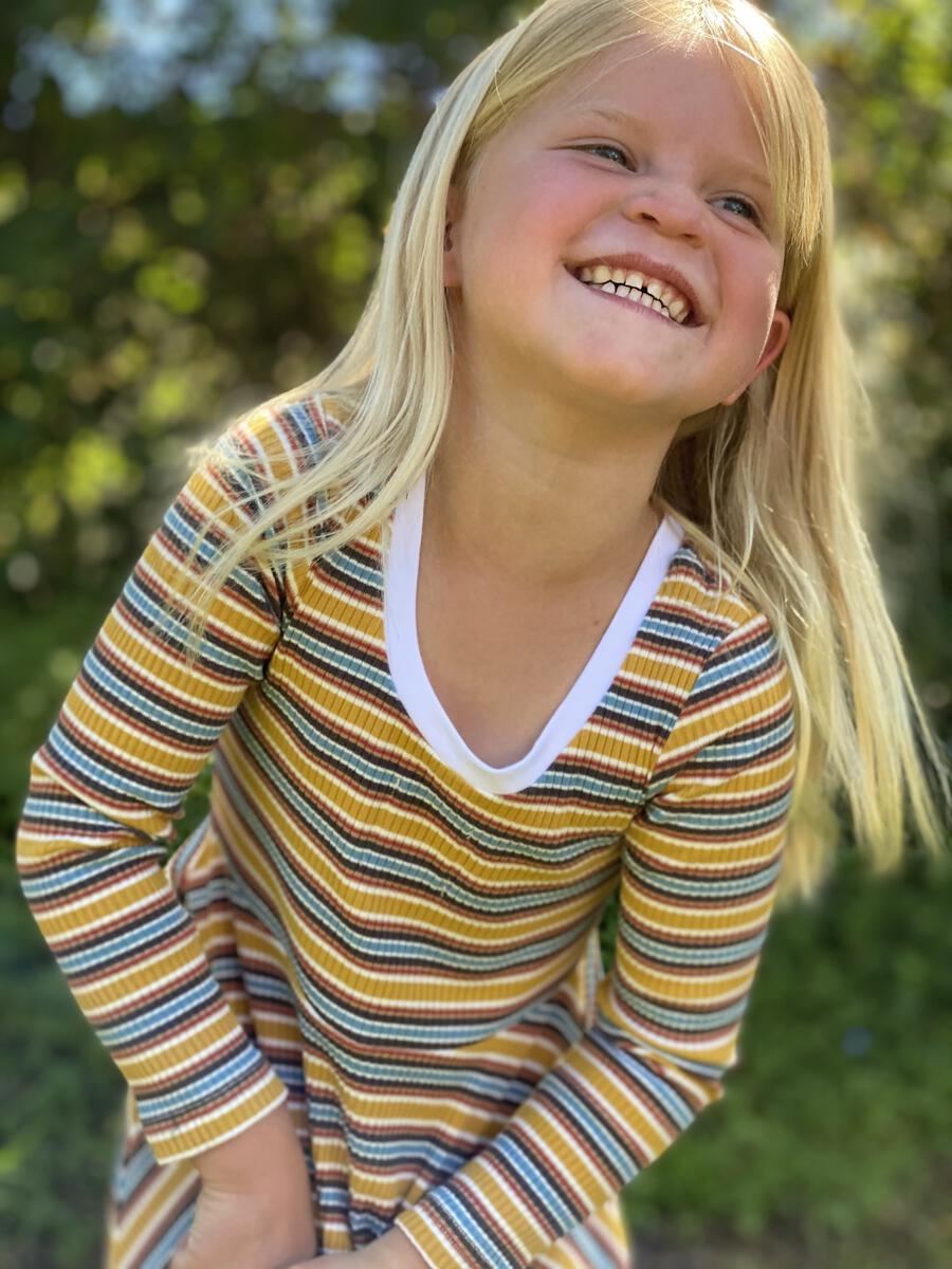 Vignette from Magpie & Mabel Gold Multi Stripe Abbey Dress